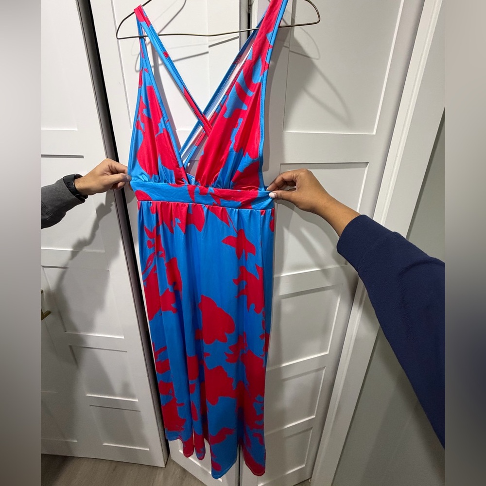 Blue & Pink Floral V-Neck Maxi Dress